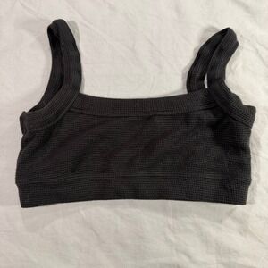 Jo and Jax Youth XL Black Waffle Knit Sports Bra Crop Top Square Neck Activewear